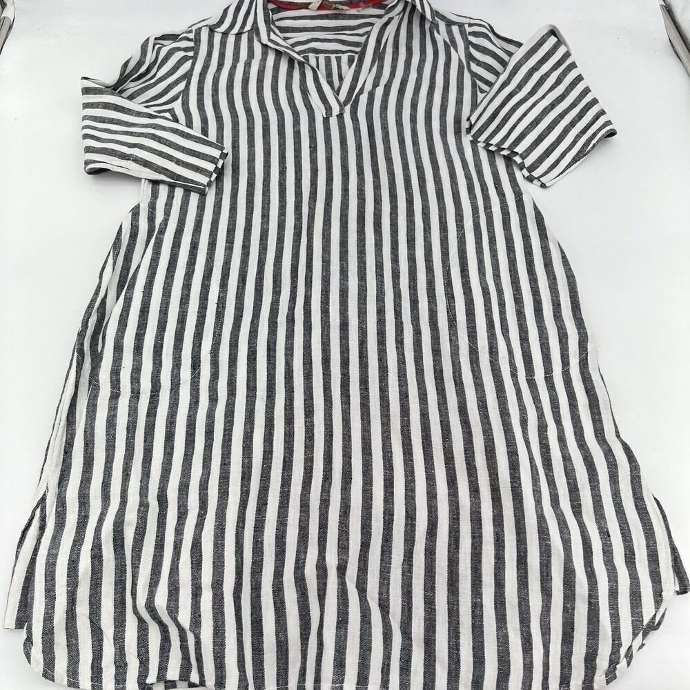 Soft Surroundings Striped 100% Linen Knee Length Dress Size Small Petite